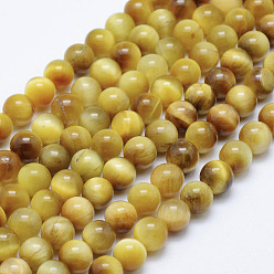 Tiger Eye Natural Tiger Eye Beads Strands, Round, 6mm, Hole: 1mm, about 61~63pcs/strand, 14.9 inch(38cm)