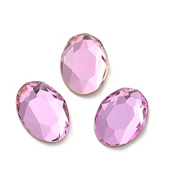 Light Rose Glass Rhinestone Cabochons, Flat Back & Back Plated, Faceted, Oval, Light Rose, 14x10x3.5mm