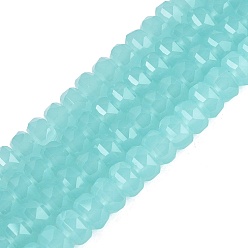Türkis Nachahmung Jade Glasperlen , Rondell, facettiert, Türkis, 7.5~8x5 mm, Bohrung: 1~1.2 mm, ca. 77~81 Stk. / Strang, 14.96~17.32 Zoll (38~44 cm)