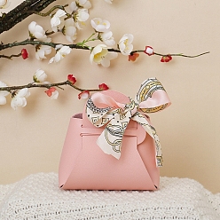Pink Imitation Leather Bag, with Silk Ribbon, Candy Gift Bags Christmas Party Wedding Favors Bags, Pink, 13x12.5x5cm