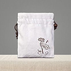 Белый Подарочные сумки для благословения из хлопка и льна в китайском стиле, мешочки для хранения украшений с бархатной внутри, для упаковки конфет на свадьбу, прямоугольные, белые, 16x12 см