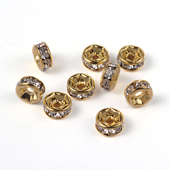 Crystal Brass Rhinestone Spacer Beads, Grade AAA, Straight Flange, Nickel Free, Golden Metal Color, Rondelle, Crystal, 6x3mm, Hole: 1mm
