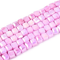 Фиолетовый Антикоррозийные гальванические стеклянные бусины, имитация драгоценных камней, кубические, с покрытием AB цвета, граненые, два тона, фиолетовые, 4~5x4~5x4~4.5 мм, отверстие : 1~1.2 мм, около 84~87 шт / нитка, 14.45~14.96'' (36.7~38 см)