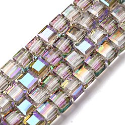 Фуксин Стеклянные бусины с гальваническим покрытием , кубические, AB цвет, граненые, фуксиново-красные, 7x7x7 мм, отверстие : 1.4 мм, около 99 шт / нитка, 27.44'' (69.7 см)