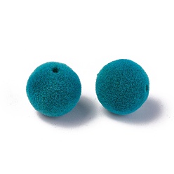 Dark Turquoise Flocky Acrylic Beads, Round, Dark Turquoise, 10mm, Hole: 2mm