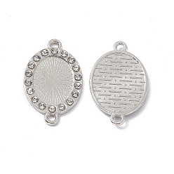 Platinum Alloy Cabochon Connector Settings, with Rhinestone, Oval Connector Charm, Platinum, 27.5x17x2mm, Hole: 2.2mm, Tray: 14x10mm
