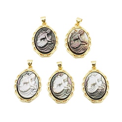 Золотой Подвески в виде русалки из натуральной черной ракушки, латунные овальные подвески, золотые, 27x19.5x2.5~3.5 мм, отверстие : 4x3.5 мм