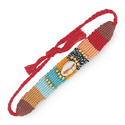 X-B210025C Handmade Knitted Cotton Thread Colorful Couples Bracelet with Bohemian Ethnic Style Shell Beads