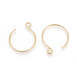 Golden Ion Plating(IP) 304 Stainless Steel Earring Hooks, Ear Wire, with Horizontal Loop, Golden, 22x18mm, Hole: 2.5mm, 20 Gauge, Pin: 0.8mm