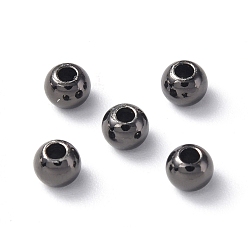 Черный Цвет Металла Латунные бусины, круглые, стойки покрытие, долговечный, без свинца и без кадмия, металлический черный , 4x3 мм, отверстие : 1.8 мм