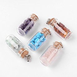 Mixed Stone Glass Wishing Bottle Pendants, with Natural & Synthetic Mixed Stone Chip Beads and Antique Silver Tone Alloy Tube Tube Bails, 44x21mm, Hole: 3mm