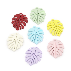 Mixed Color Spray Painted Alloy Pendants, Long-Lasting Plated, Lead Free & Cadmium Free, Leaf, Mixed Color, 21.5x16.5x1mm, Hole: 1.6mm