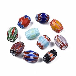 Mixed Color Handmade Millefiori Lampwork Beads, Barrel, Mixed Color, 11x7~9mm, Hole: 1.6~2mm