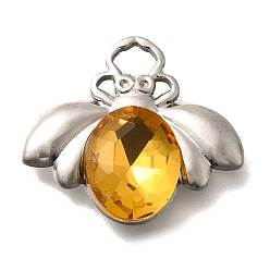 Цитрин 304 подвески из нержавеющей стали, со стразами, цвет нержавеющей стали, Пчелы, цитрин, 17x19x4.5 мм, отверстие : 3.5x2 мм