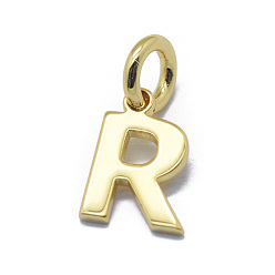 Letter R 925 Sterling Silver Charms, Letter, Golden, Letter.R, 8.5x6.5x0.5mm, Hole: 3mm
