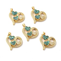 Real 18K Gold Plated Rack Plating Brass Micro Pave Cubic Zirconia with Synthetic Opal Pendants, with Jump Ring, Lead Free & Cadmium Free, Long-Lasting Plated, Heart, Real 18K Gold Plated, 24.5x25.5x4.5mm, Hole: 5x3.6mm