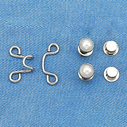 White Alloy Plastic Imitation Pearl Adjustable Jean Button Pins, Waist Tightener, Platinum, Sewing Fasteners for Garment Accessories, White, 27x11mm