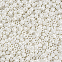 Creamy White 6/0 Glass Seed Beads, Dyed & Heated, Opaque Colours Luster, Round Hole, Round, Creamy White, 4~5x3~4mm, Hole: 1.2mm, about 450g/pound