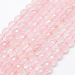 Rose Quartz Natural Rose Quartz Beads Strands, Round, Faceted, 8mm, Hole: 1mm, about 47pcs/strand, 15.1 inch(38.5cm)