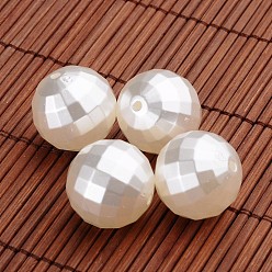 White Faceted Round Acrylic Imitation Pearl Beads, White, 20mm, Hole: 2mm, about 102pcs/500g