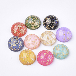 Mixed Color Glitter Translucent Resin Cabochons, with Gold Foil inside, Half Round/Dome, Mixed Color, 12x5mm