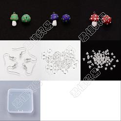 Mixed Color DIY Mushroom Dangle Earring Making Kits, Including Polymer Clay Pendants, Brass Earring Hooks, Mixed Color, 66Pcs/box