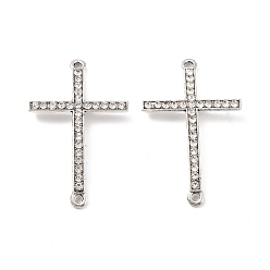 Antique Silver Alloy Rhinestone Links Connectors, Cross, Crystal, Antique Silver, 41x25x3mm, Hole: 1.6mm