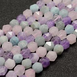 Rose Quartz Natural Aquamarine & Rose Quartz & Amethyst Beads Strands, Faceted, Round, 7.5~8mm, Hole: 1mm, about 49pcs/strand, 14.5~14.7 inch(37~37.5cm)