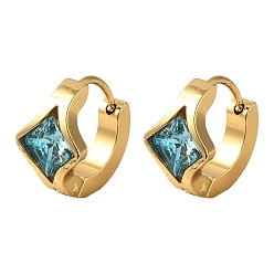 Темно-бирюзовый Серьги из 304 нержавеющей стали, ионное покрытие (ip), ромб, золотые, темные бирюзовый, 13x14x8.5 мм