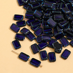 Dark Blue Czech Glass Beads, Rectangle, Dark Blue, 12x8mm, Hole: 1.2mm