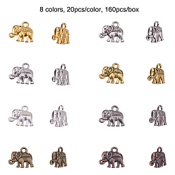 Mixed Color Metal Alloy Charms, Elephant, Mixed Color, 12x14x2.5mm, Hole: 1mm, 160pcs/box