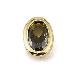 Dark Olive Green Brass Pave Cubic Zirconia Cabochons, Oval, Faceted, Pointed Back, Rack Plating, Long-Lasting Plated, Cadmium Free & Lead Free, Real 18K Gold Plated, Dark Olive Green, 6.5x4.5x2mm