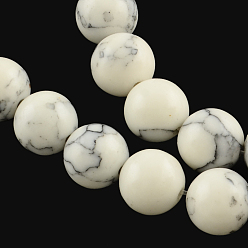 White Synthetical Turquoise Gemstone Round Bead Strands, Dyed, White, 6mm, Hole: 1mm, about 65pcs/strand, 15 inch