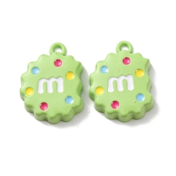 Лайм Подвески из эмалевого сплава с распыляемой краской, стойки покрытие, печенье с подвесками в виде буквы М, желто-зеленые, 21x15.5x4 мм, отверстие : 1.8 мм
