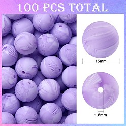 Lilac 100Pcs Silicone Beads Round Rubber Bead 15MM Loose Spacer Beads for DIY Supplies Jewelry Keychain Making, Lilac, 15mm