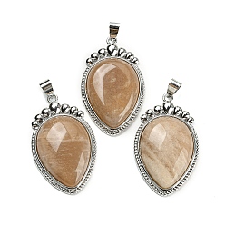 Sunstone Natural Sunstone Pendants, Carrot Charms with Rack Plating Platinum Tone Brass Findings, Lead Free & Cadmium Free, 36.5x22.5x7~7.5mm, Hole: 4x6.5mm
