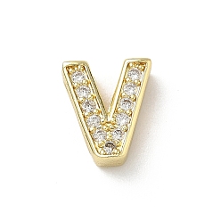 Letter V Латунный микро pave прозрачный кубик циркония подвески, долговечный, без кадмия и без свинца, Буква V, 12x10.5x4.5 мм, отверстие : 2x9 мм