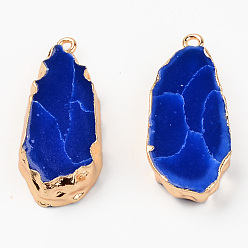 Blue Resin Pendants, Imitation Turquoise, with Edge Light Gold Plated Iron Loops, Teardrop, Blue, 36~37.5x16x6~7mm, Hole: 1.8mm