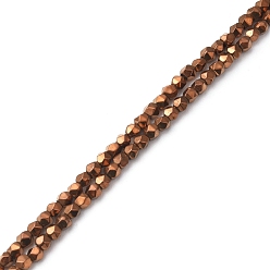 Copper Plated Electroplate Synthetic Non-magnetic Hematite Beads Strands, Faceted, Polygon, Copper Plated, 2.5~3mm, Hole: 0.9mm, about 145pcs/strand, 15.35 inch(39cm)