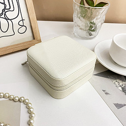 Floral White Square Imitation Leather Jewelry Organizer Box, with Velvet Inside, Portable Jewelry Storage Case, for Ring, Earrings and Necklace, Floral White, 9.7x9.7x4.8cm