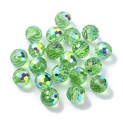 Light Green AB Color Plated Glass Beads, Faceted Round, Light Green, 10x9mm, Hole: 1.5mm