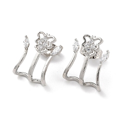 Platinum Brass Rhinestone Stud Earrings with Glass, Butterfly, Platinum, 17.5x14mm