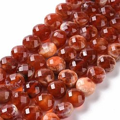 FireBrick Natural Dyed Fire Crackle Agate Beads Strands, Faceted, Flat Round, FireBrick, 10~10.5x7.5mm, Hole: 1.2mm, about 37~39pcs/strand, 14.57~15.08 inch(37~38.3cm)