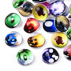 Mixed Color Flatback Glass Cabochons, Half Round/Dome with Doll Eye Pattern, Mixed Color, 12x6mm
