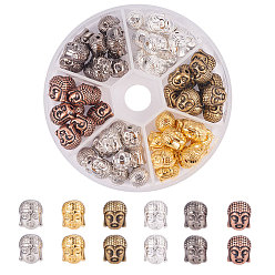 Mixed Color Tibetan Style Beads, Lead Free, Buddha Head, Mixed Color, 11x9x8mm, 10pcs/color, 60pcs/set, 10.3x1.7cm