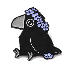 Черный Эмалевые значки с изображением ворона и цветка, булавки для лацканов из сплава для одежды рюкзака, чёрные, 32x28 мм