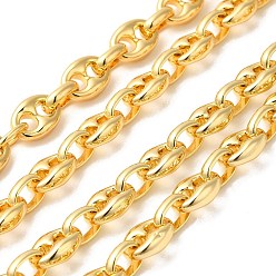 Real 18K Gold Plated Rack Plating Brass Coffee Bean Chains, Unwelded, Long-Lasting Plated, Lead Free & Cadmium Free, Real 18K Gold Plated, 9x6.5x2mm, 12x8.5x3.8mm