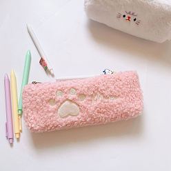 Pink Плюшевая сумка-футляр для ручек с принтом в виде лапы и застежкой-молнией, пенал для офисных школьников, розовые, 220x100 мм
