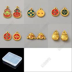 Doré  60 pcs 6 styles pendentifs en émail en alliage, charmes de gourde, or, 13~20x7.5~12.5x1.5~5mm, Trou: 1.5~5mm