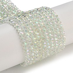 Бледно-бирюзовый Стеклянные бусины с гальваническим покрытием , гальваническое покрытие, граненые, двухконусные, бледные бирюзовая, 4x4x3 мм, отверстие : 1 мм, около 149 шт / нитка, 12.2~12.6'' (31~32 см)